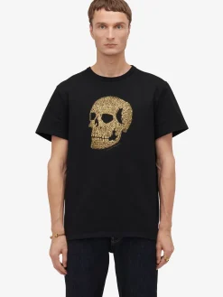 Shop Alexander McQueen Men's Skull T-shirt in Black/ Gold