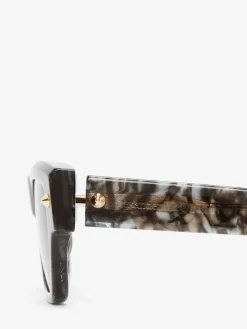 Cheap Alexander McQueen Men's Spike Studs Rectangular Sunglasses in Grey/Brown