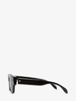 Shop Alexander McQueen Men's Spike Studs Rectangular Sunglasses in Black/Smoke