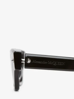 Shop Alexander McQueen Men's Spike Studs Rectangular Sunglasses in Black/Smoke