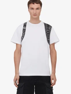 Shop Alexander McQueen Men's Studded Harness T-shirt in White/Black