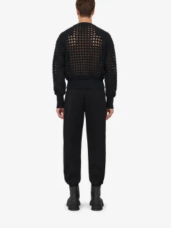 New Alexander McQueen Men's Textured Mesh Jumper in Black/Crystal