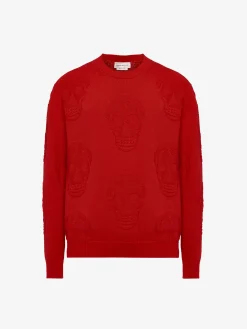 Online Alexander McQueen Men's Textured Skull Jumper in Scarlet
