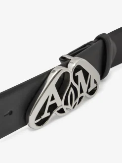 Store Alexander McQueen Men's The Seal Belt in Black