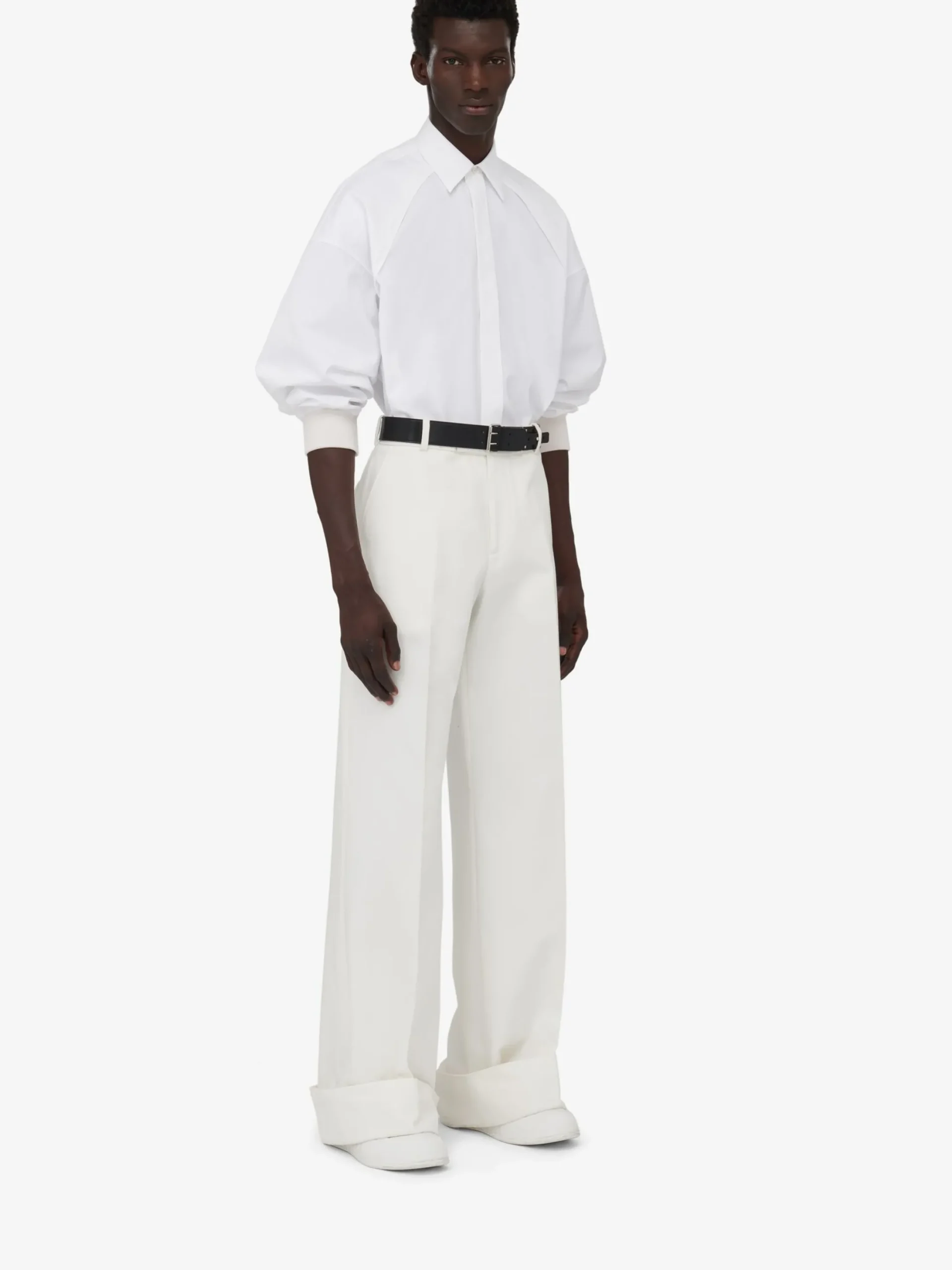 Online Alexander McQueen Men's Turn-up Baggy Trousers in Optical White
