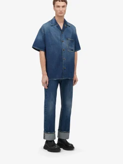 Outlet Alexander McQueen Men's Turn-up Jeans in Washed Blue