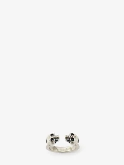 Store Alexander McQueen Men's Twin Skull Ring in SILVER