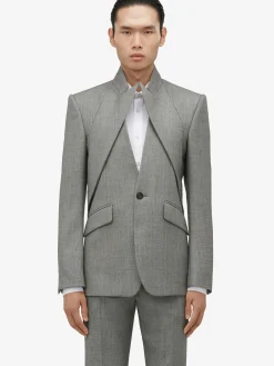 Online Alexander McQueen Men's Twisted Lapel Single-breasted Jacket in Shark Grey