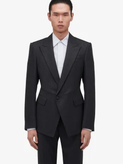 Shop Alexander McQueen Men's Twisted Waist Single-breasted Jacket in Charcoal