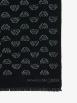 Cheap Alexander McQueen Men's Up-and-down Seal Logo Scarf in Black/Dark Grey
