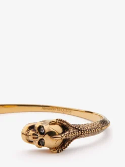Best Sale Alexander McQueen Men's Victorian Skull Cuff in Antique Gold