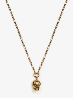 New Alexander McQueen Men's Victorian Skull Necklace in Antique Gold