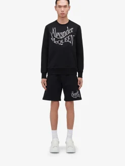 Flash Sale Alexander McQueen Men's Warped Logo Shorts in Black