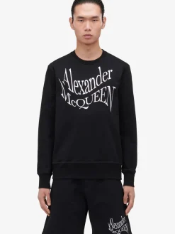 Hot Alexander McQueen Men's Warped Logo Sweatshirt in Black