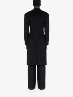 Hot Alexander McQueen Men's Wide Shoulder Fitted Coat in Black