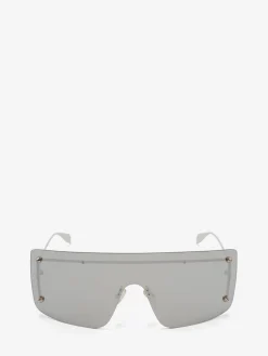 Clearance Alexander McQueen Spike Studs Mask Sunglasses in Silver