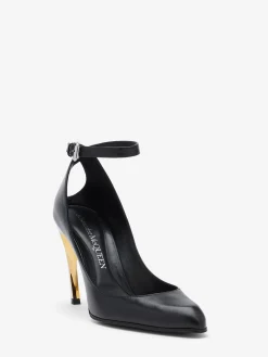 Best Alexander McQueen Women's Armadillo Ankle Strap Pump in Black/Silver/Gold