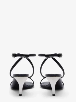 Store Alexander McQueen Women's Armadillo Metal Bar Sandal in Black/Silver/Gold