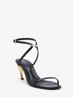 Store Alexander McQueen Women's Armadillo Metal Bar Sandal in Black/Silver/Gold