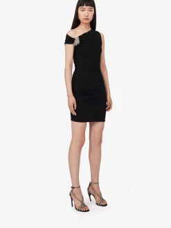 Cheap Alexander McQueen Women's Asymmetric Crystal Knot Cocktail Dress in Black
