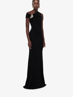 Hot Alexander McQueen Women's Asymmetric Crystal Knot Evening Dress in Black