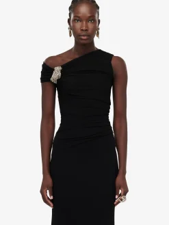 Hot Alexander McQueen Women's Asymmetric Crystal Knot Evening Dress in Black