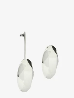 Fashion Alexander McQueen Women's Asymmetrical Faceted Earrings in Antique Silver