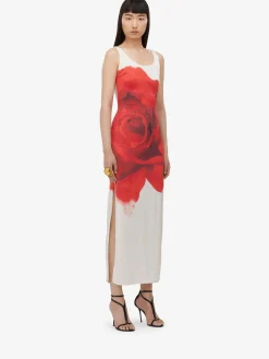 Cheap Alexander McQueen Women's Bleeding Rose Pencil Dress in Optic White