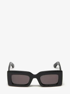 Best Sale Alexander McQueen Women's Bold Rectangular Sunglasses in Black/Smoke