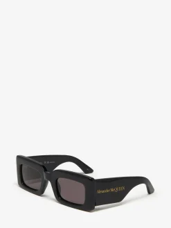 Best Sale Alexander McQueen Women's Bold Rectangular Sunglasses in Black/Smoke