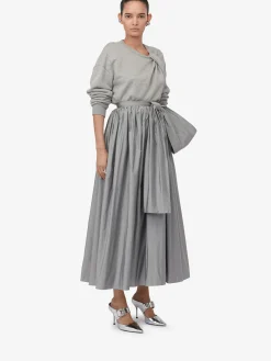 Best Alexander McQueen Women's Bow Detail Gathered Midi Skirt in Silver