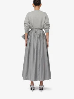 Best Alexander McQueen Women's Bow Detail Gathered Midi Skirt in Silver