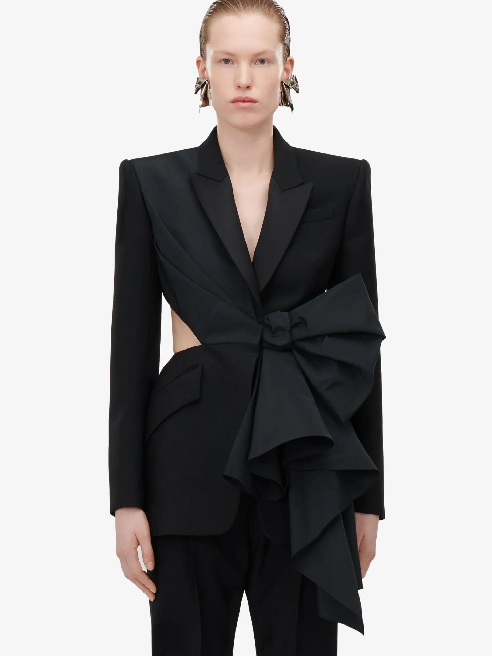 Store Alexander McQueen Women's Bow Slashed Jacket in Black