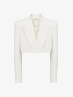 Sale Alexander McQueen Women's Boxy Cropped Jacket in Soft White