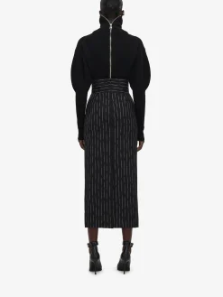 Store Alexander McQueen Women's Broken Pinstripe Pencil Skirt in Black/Ivory
