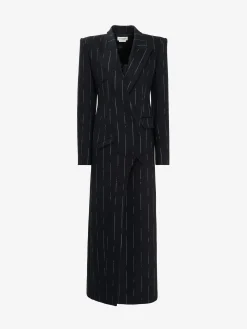 Best Alexander McQueen Women's Broken Pinstripe Tailored Coat in Black/Ivory
