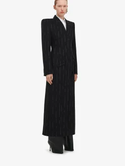 Best Alexander McQueen Women's Broken Pinstripe Tailored Coat in Black/Ivory