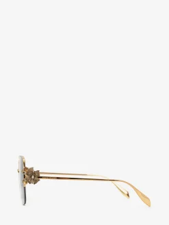 Store Alexander McQueen Women's Butterfly Jewelled Square Sunglasses in Gold