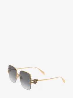 Store Alexander McQueen Women's Butterfly Jewelled Square Sunglasses in Gold