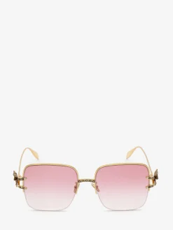 Best Alexander McQueen Women's Butterfly Jewelled Square Sunglasses in Gold/Red