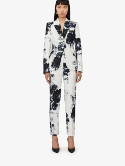 Flash Sale Alexander McQueen Women's Chiaroscuro Peak Shoulder Jacket in White/Black/Electric Blue