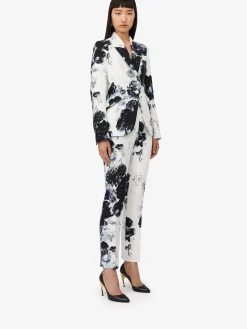 Flash Sale Alexander McQueen Women's Chiaroscuro Peak Shoulder Jacket in White/Black/Electric Blue