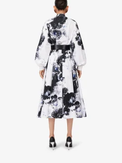 Outlet Alexander McQueen Women's Chiaroscuro Pleated Midi Skirt in White/Black/Electric Blue