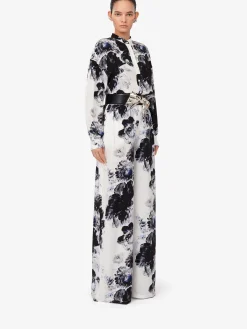 Store Alexander McQueen Women's Chiaroscuro Pyjama Trousers in White/Black/Electric Blue
