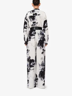 Store Alexander McQueen Women's Chiaroscuro Pyjama Trousers in White/Black/Electric Blue