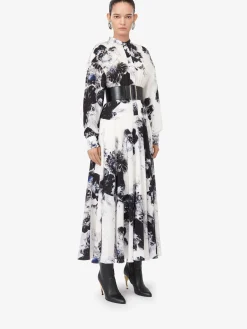 Discount Alexander McQueen Women's Chiaroscuro Shirt Dress in White/Black/Electric Blue