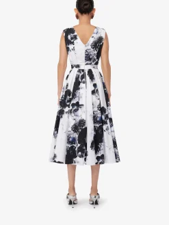 Outlet Alexander McQueen Women's Chiaroscuro Sleeveless Knot Dress in White/Black/Electric Blue