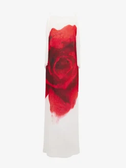 Cheap Alexander McQueen Women's Chiffon Bleeding Rose Slip Dress in Optic White