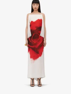 Cheap Alexander McQueen Women's Chiffon Bleeding Rose Slip Dress in Optic White