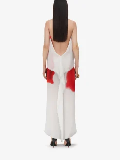 Cheap Alexander McQueen Women's Chiffon Bleeding Rose Slip Dress in Optic White